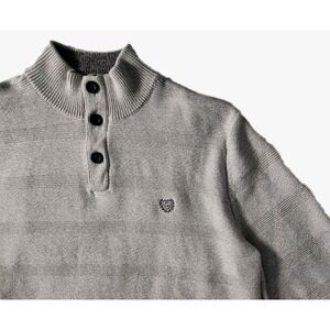 Chaps Y2K Men's Large Classic Fit 1/4-Button 100% Cotton Ribbed Gray Sweater EUC